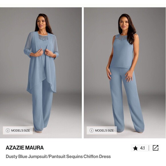 Azazie Mother of the Bride Maura Pantsuit 3 Pc  Dusty Blue Wedding New! Size 10 - Picture 1 of 16